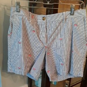 Talbots Blue and White Striped Chino Shorts, With Watermelon Pattern, Size 8P